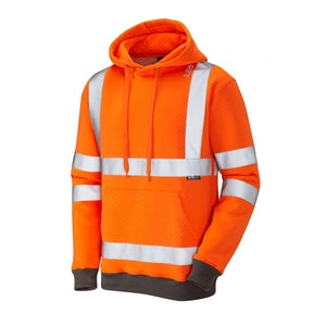 Leo SS04-O Goodleigh Ecoviz Hooded Sweatshirt Orange - Indigo Supplies Ltd
