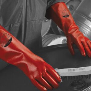 Heavyweight PVC Chemical Resistant Gauntlet Red 45CM - Indigo Supplies Ltd