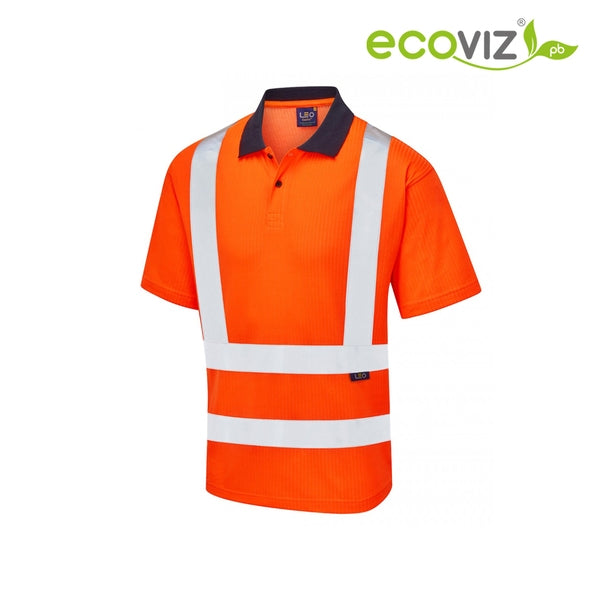 Leo P01-O Croyde Recycled Ecoviz Short Sleeve Polo Shirt Orange - Indigo Supplies Ltd