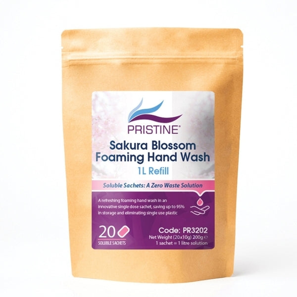 PRISTINE Sakura Blossom Foaming Hand Wash Bulk Fill Sachets (Pack 20) - Indigo Supplies Ltd