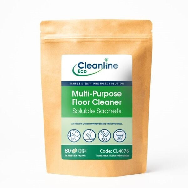 Cleanline Eco Multi-Purpose Floor Cleaner Large Bucket Soluble Sachets (Pack 80) - Indigo Supplies Ltd