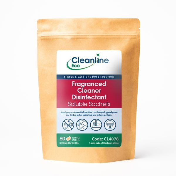 Cleanline Eco Cleaner Disinfectant Fragranced Wash Bucket Soluble Sachets (Pack 80) - Indigo Supplies Ltd