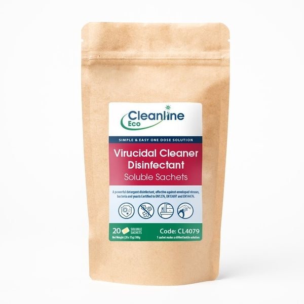 Cleanline Eco Virucidal Cleaner Disinfectant T11 Bottle Soluble Sachets (Pack 20) - Indigo Supplies Ltd