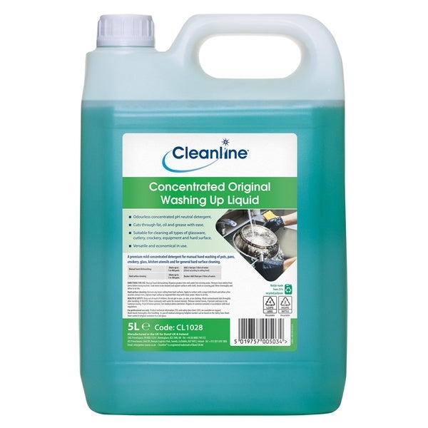 Cleanline Concentrated Original Washing Up Liquid 5 Litre - Indigo Supplies Ltd