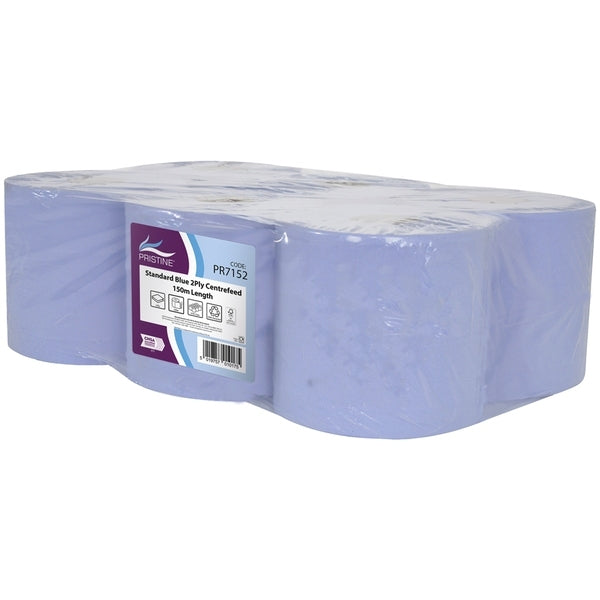 PRISTINE Centrefeed Roll 2 Ply Blue 150Mx165MM (Case 6) - Indigo Supplies Ltd