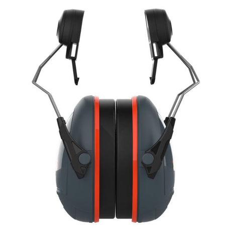 JSP Sonis Compact Helmet Mounted Cup/Ex-Vis Orange Plate Ear Defenders Dark Grey - Indigo Supplies Ltd