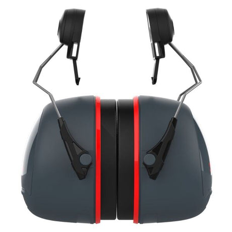 JSP Sonis 3 Helmet Mounted Cup/Ex-Vis Red Plate Ear Defenders Dark Grey - Indigo Supplies Ltd