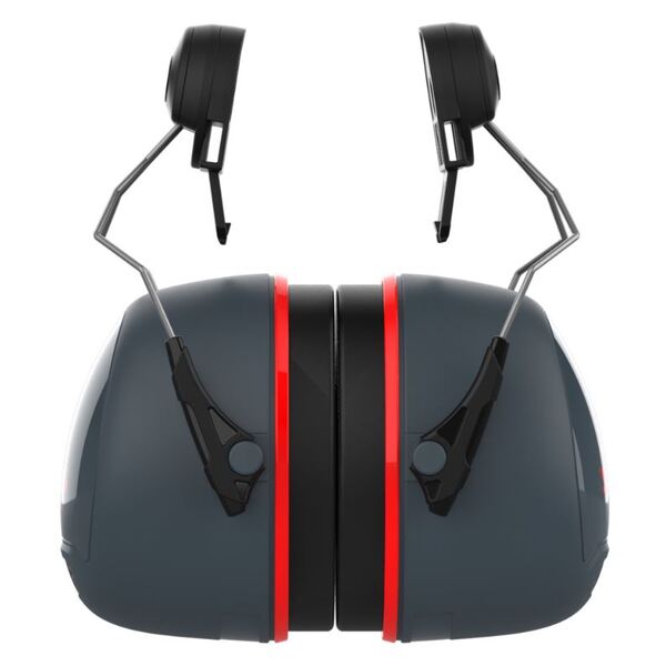 JSP Sonis 3 Helmet Mounted Cup/Ex-Vis Red Plate Ear Defenders Dark Grey - Indigo Supplies Ltd