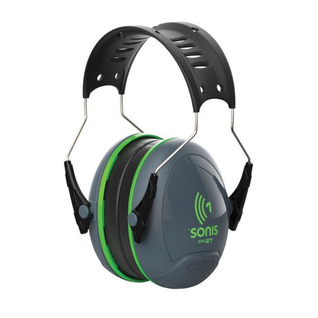 Sonis 1 Over Moulded Headband Dark Grey Cup/Ex-Vis Green Plate - Indigo Supplies Ltd