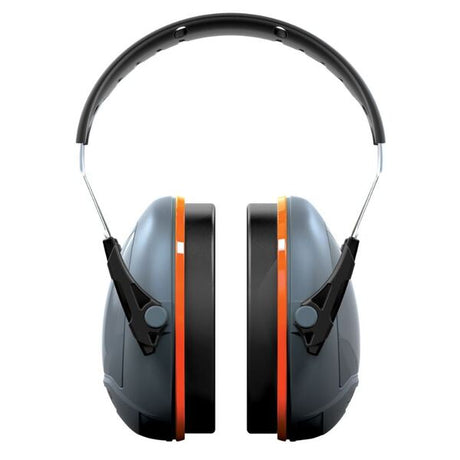 Sonis Compact Over Moulded Headband Dark Grey Cup/Ex-Vis Orange Plate Ear Defenders - Indigo Supplies Ltd