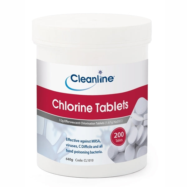 Cleanline Chlorine Tablets 3.2G (1.67G NaDCC) (Tub 200 Tablets) - Indigo Supplies Ltd