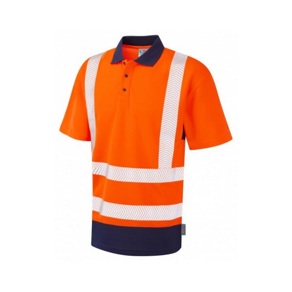 P11-O Mortehoe Coolviz Polo Shirt Orange/Navy - Indigo Supplies Ltd