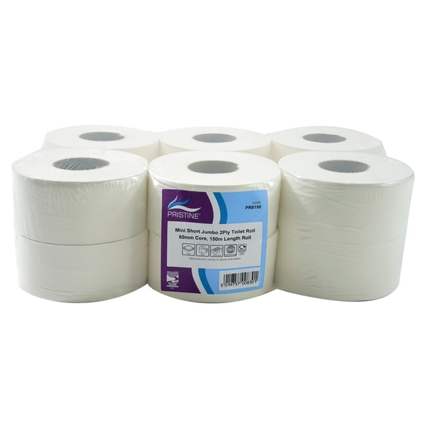 PRISTINE Toilet Rolls Mini Jumbo 2.1/4" Core (Pack 12) - Indigo Supplies Ltd