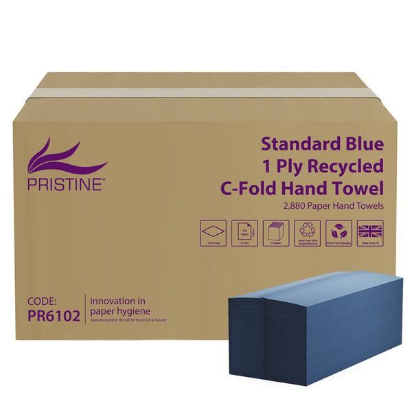 PRISTINE Standard 1Ply Recycled C-Fold Hand Towel Blue - Indigo Supplies Ltd