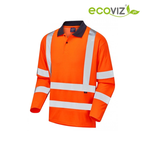 Leo 2046 High Visibility Polycotton Long Sleeve Polo Shirt Orange - Indigo Supplies Ltd