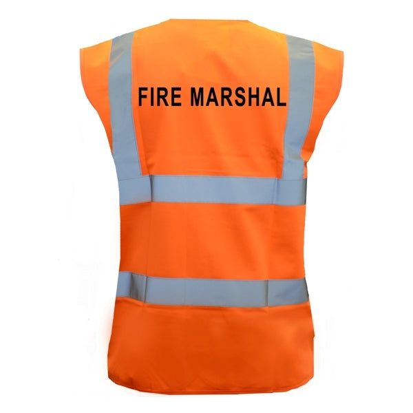 Pre-Printed FIRE MARSHAL High Visibility Waistcoat Orange - Indigo Supplies Ltd