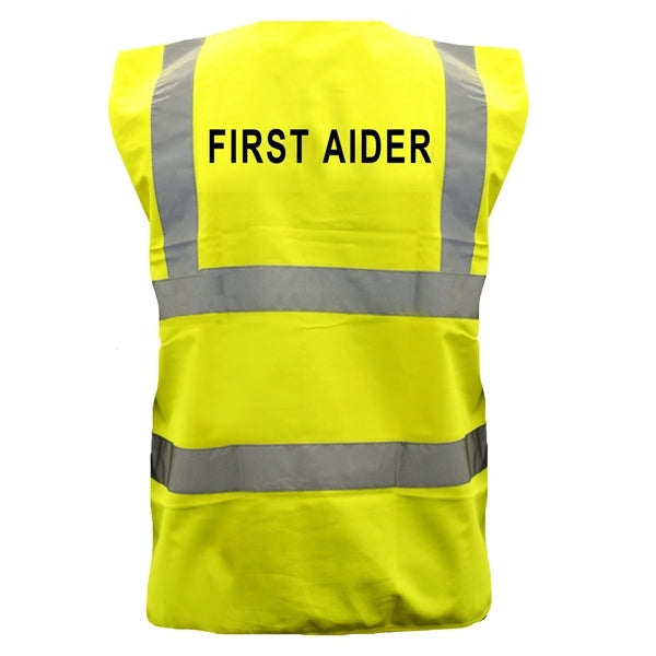 Pre-Printed FIRST AIDER High Visibility Waistcoat Yellow - Indigo Supplies Ltd