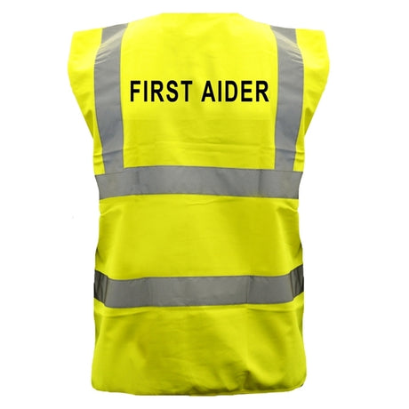 Pre-Printed FIRST AIDER High Visibility Waistcoat Yellow - Indigo Supplies Ltd