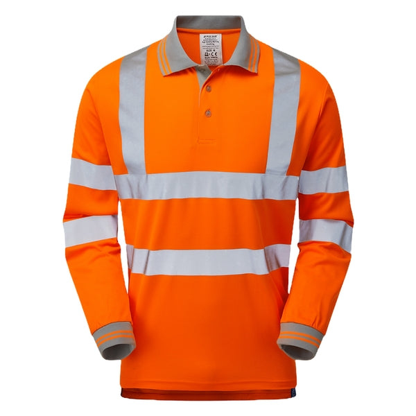 PULSAR PR470 High Visibility Long Sleeve Polo Shirt Orange - Indigo Supplies Ltd
