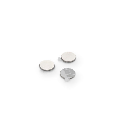 Neodymium Disc Magnet with 3M 9080 Adhesive, 9.5mm Diameter x 0.75mm N35 Nickel Plated (A) - Indigo Supplies Ltd