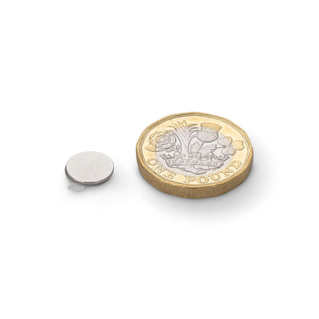Neodymium Disc Magnet with 3M 9080 Adhesive, 9.5mm Diameter x 0.75mm N35 Nickel Plated (A) - Indigo Supplies Ltd
