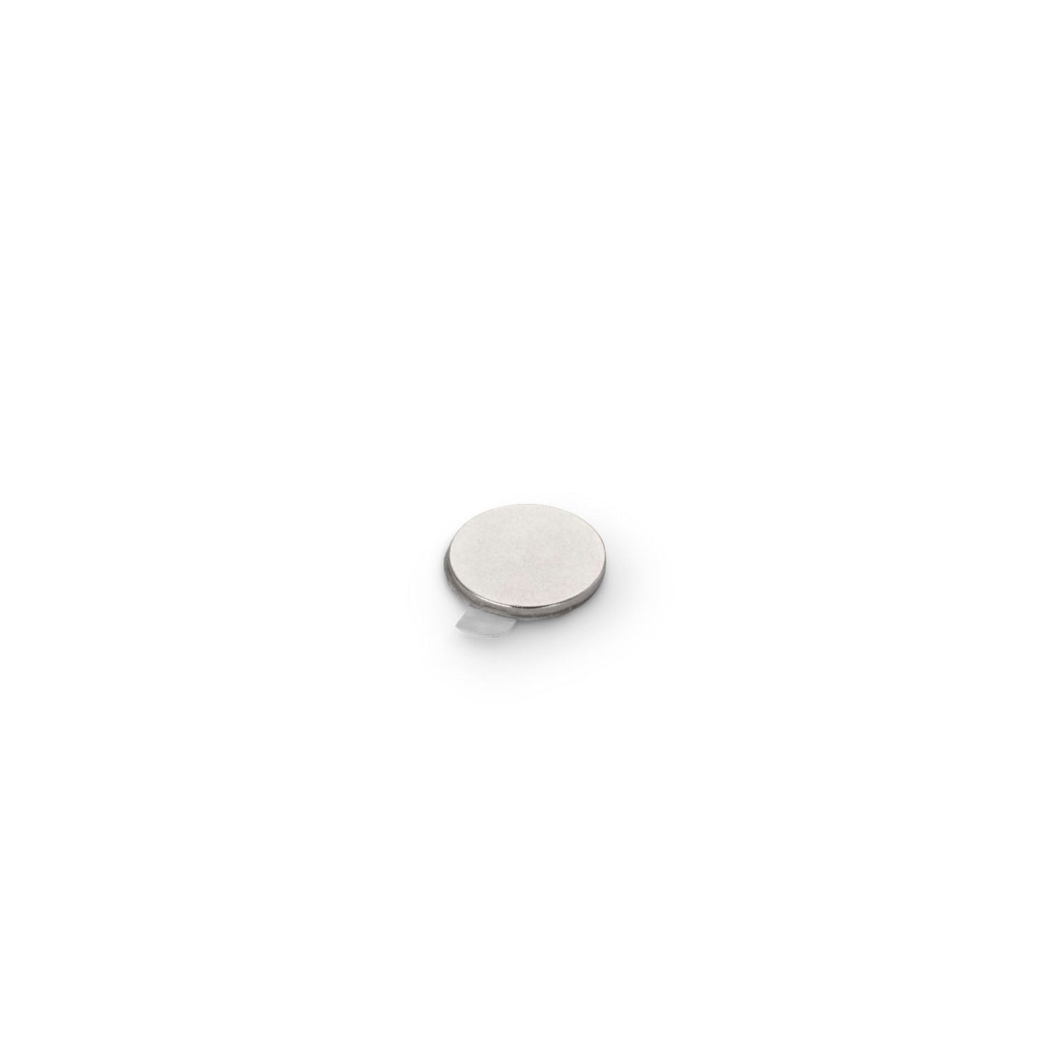 Neodymium Disc Magnet with 3M 9080 Adhesive, 9.5mm Diameter x 0.75mm N35 Nickel Plated (A) - Indigo Supplies Ltd
