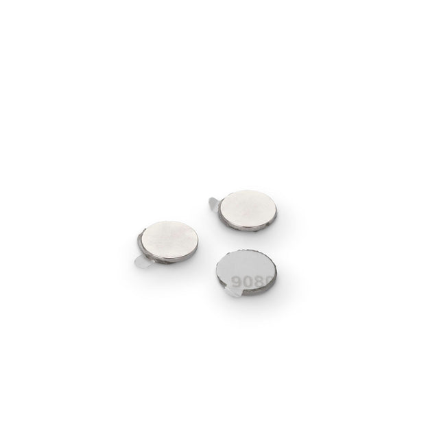 Neodymium Disc Magnet with 3M 9080 Adhesive, 10mm Diameter x 1mm N35 Nickel Plated (A) - Indigo Supplies Ltd