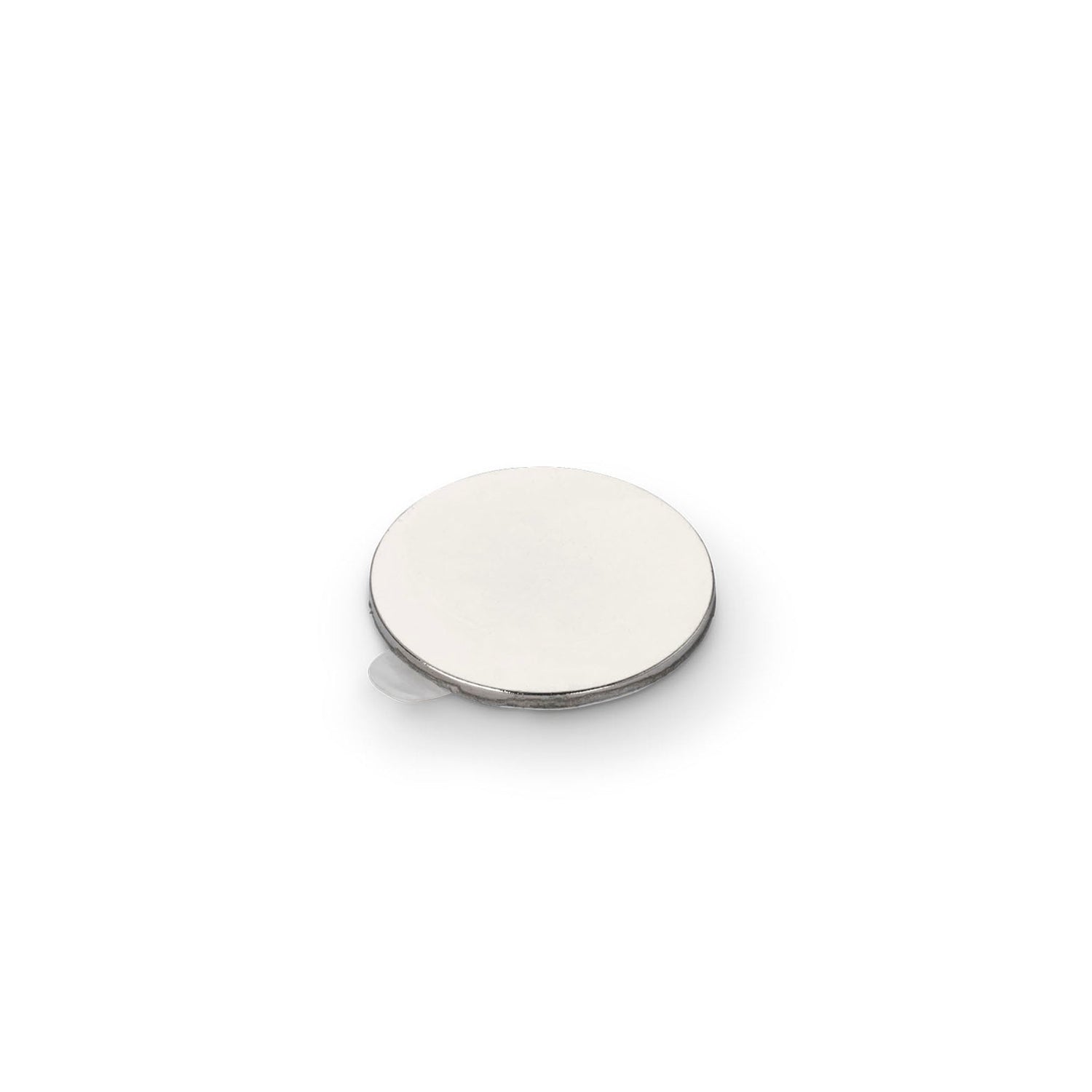 Neodymium Disc Magnet with 3M 9080 Adhesive, 20mm Diameter x 1mm N35 Nickel Plated (A) - Indigo Supplies Ltd