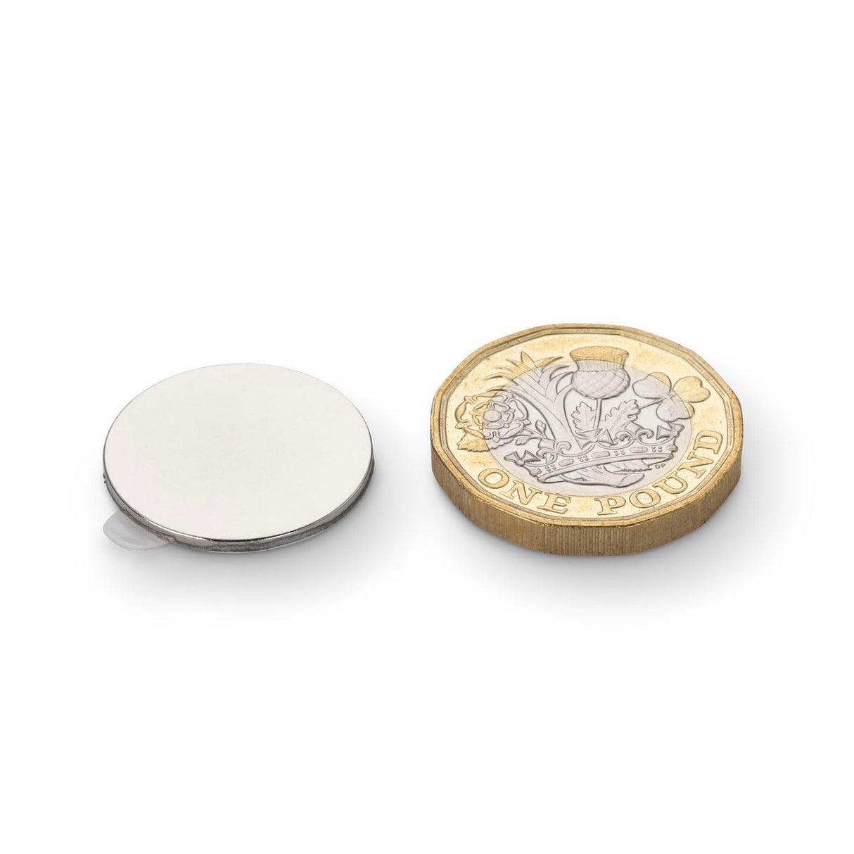 Neodymium Disc Magnet with 3M 9080 Adhesive, 20mm Diameter x 1mm N35 Nickel Plated (A) - Indigo Supplies Ltd