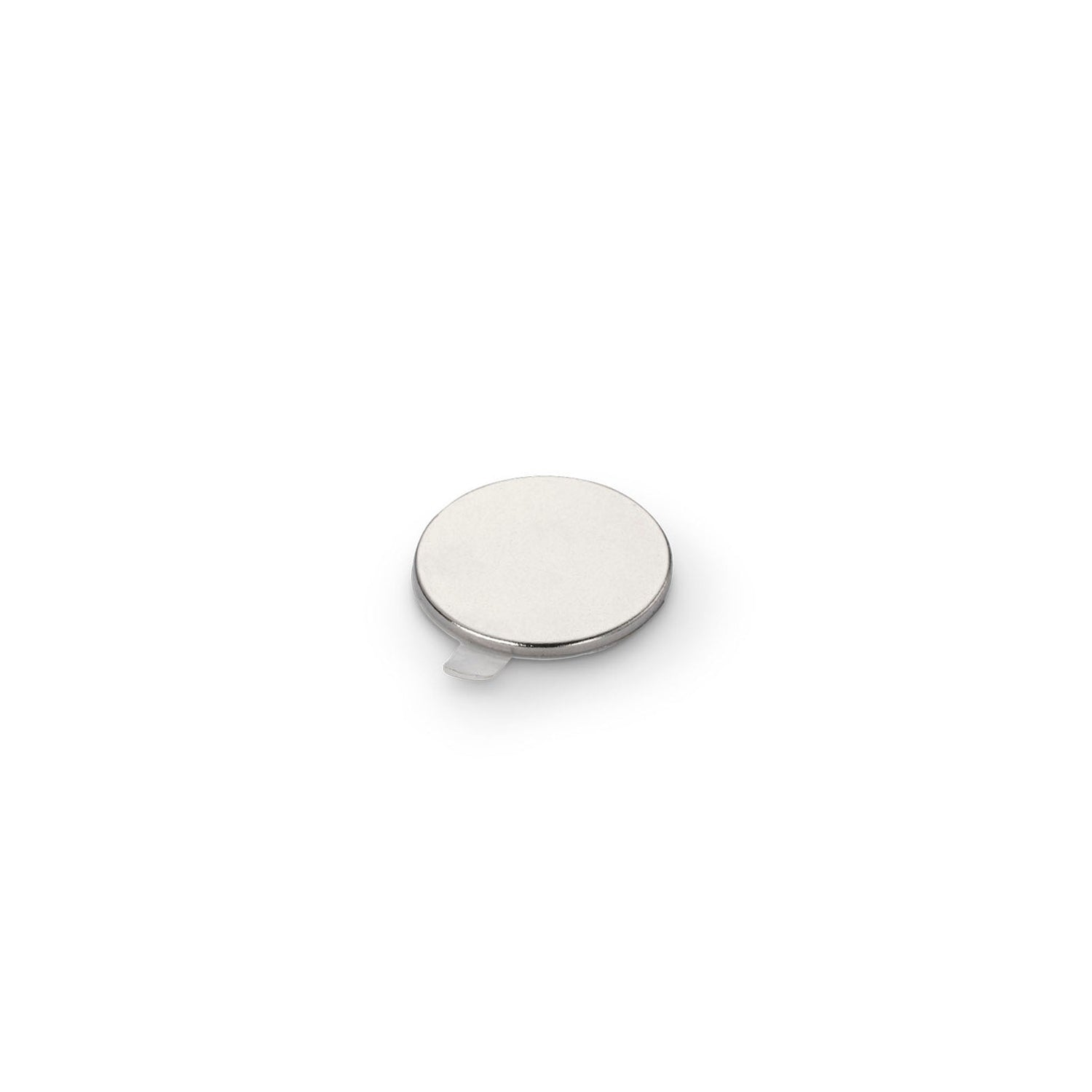Neodymium Disc Magnet with 3M 9080 Adhesive, 15mm Diameter x 1mm N35 Nickel Plated (A) - Indigo Supplies Ltd