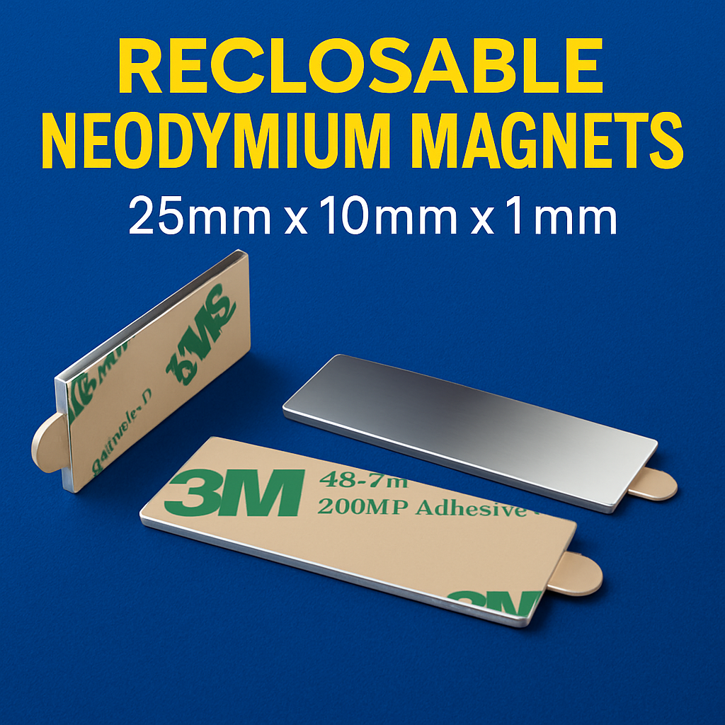 Reclosable Neodymium Magnets 25mm x 10mm x 1mm uk