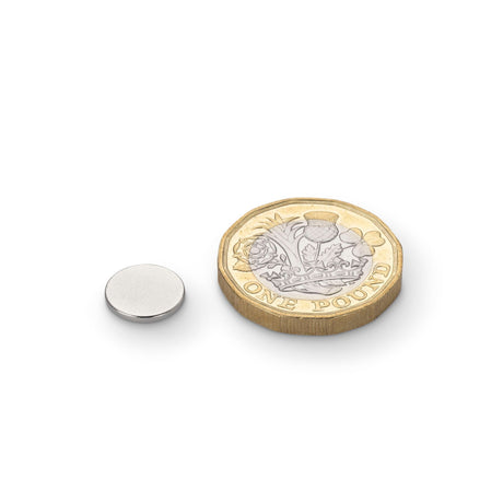 Neodymium Disc Magnet, 10mm Diameter x 1mm N35 Nickel Plated (A) - Indigo Supplies Ltd