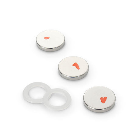 Neodymium Disc Magnet with Plastic Spacers, 20mm Diameter x 2 3 5mm N35 Nickel Plated (A) - Indigo Supplies Ltd