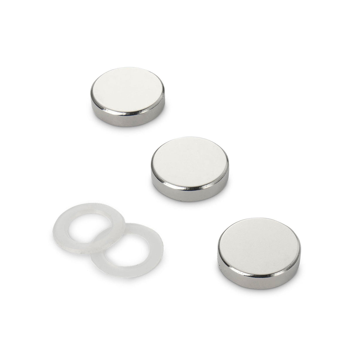 Neodymium Disc Magnet with Plastic Spacers, 20mm Diameter x 2 3 5mm N35 Nickel Plated (A) - Indigo Supplies Ltd