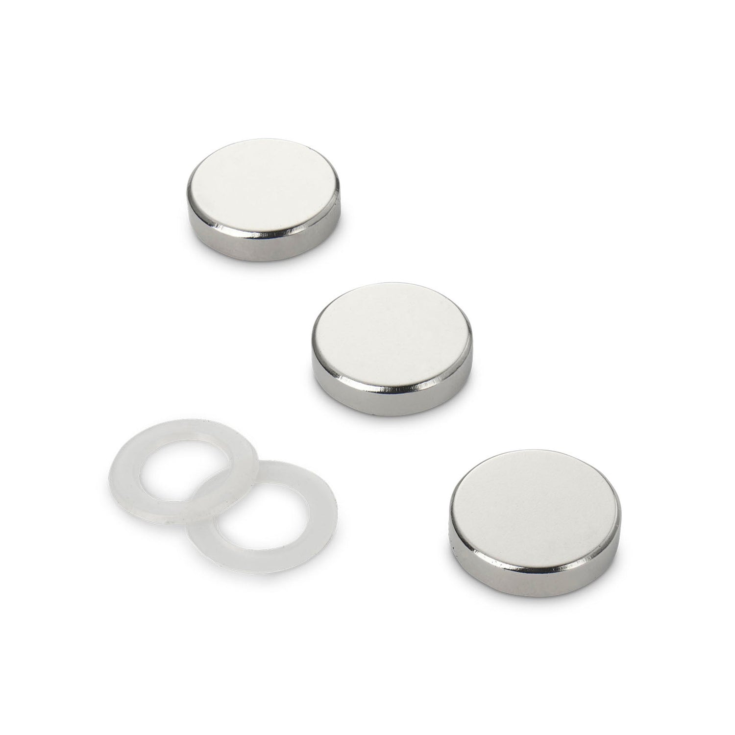 Neodymium Disc Magnet with Plastic Spacers, 20mm Diameter x 2 3 5mm N35 Nickel Plated (A) - Indigo Supplies Ltd