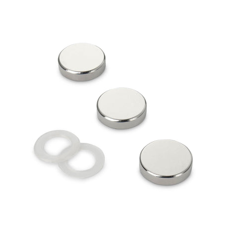 Neodymium Disc Magnet with Plastic Spacers, 20mm Diameter x 2 3 5mm N35 Nickel Plated (A) - Indigo Supplies Ltd