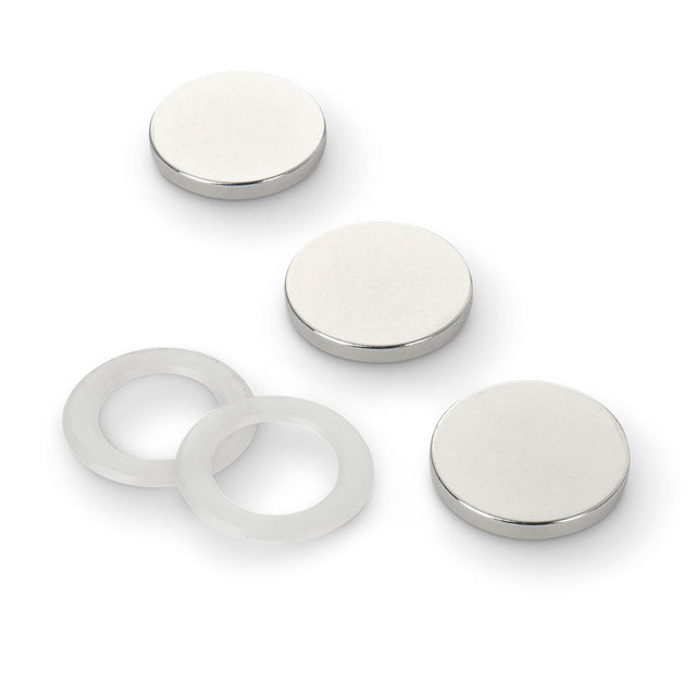 Neodymium Disc Magnet with Plastic Spacers, 25mm diameter x 3 5 10 20mm N35 Nickel Plated (A) - Indigo Supplies Ltd
