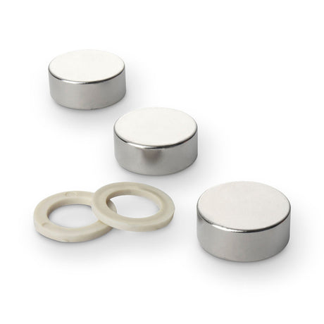 Neodymium Disc Magnet with Plastic Spacers, 25mm diameter x 3 5 10 20mm N35 Nickel Plated (A) - Indigo Supplies Ltd