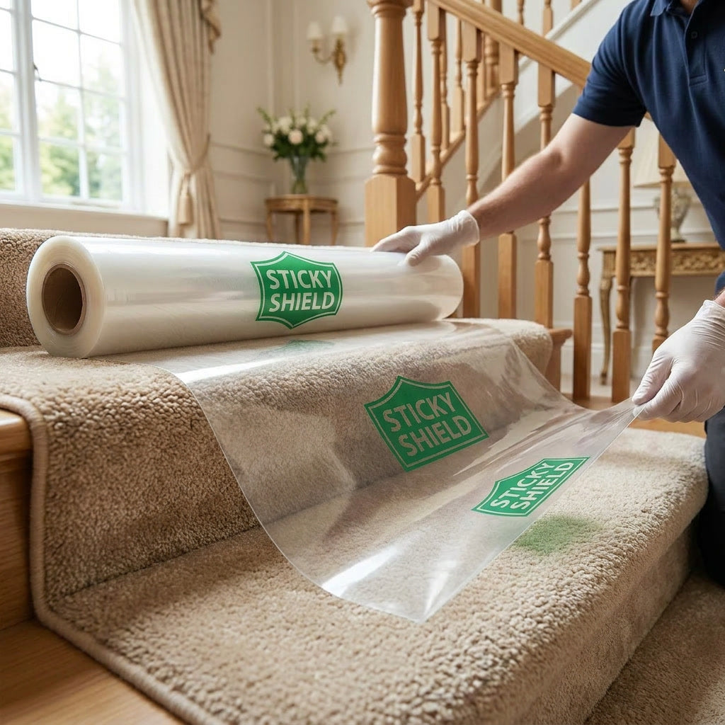 Sticky Shield® Adhesive Carpet Protector Film Great Protection