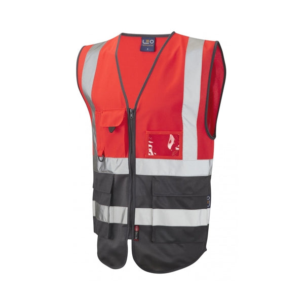 Leo Lynton Hi-Vis Superior Waistcoat Red/Grey - Indigo Supplies Ltd