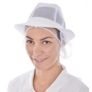 LHC 18001 White Trilby Hat with Snood - Indigo Supplies Ltd