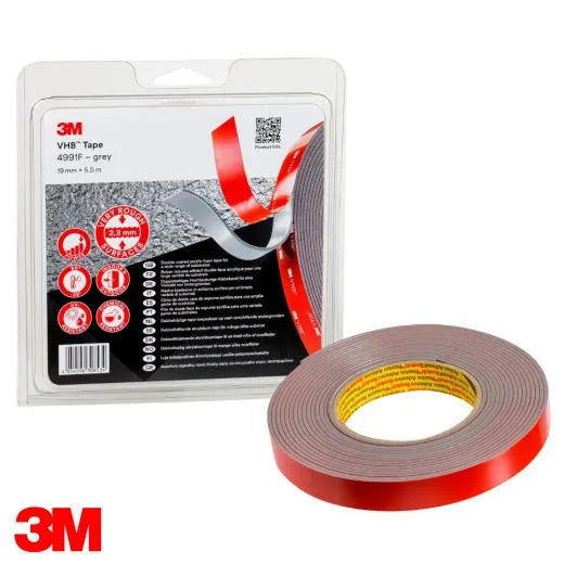 3M 4991F VHB Tape Short Roll Blister Pack Grey 19mm x 2.3mm x 5.5m 4991FST - Indigo Supplies Ltd