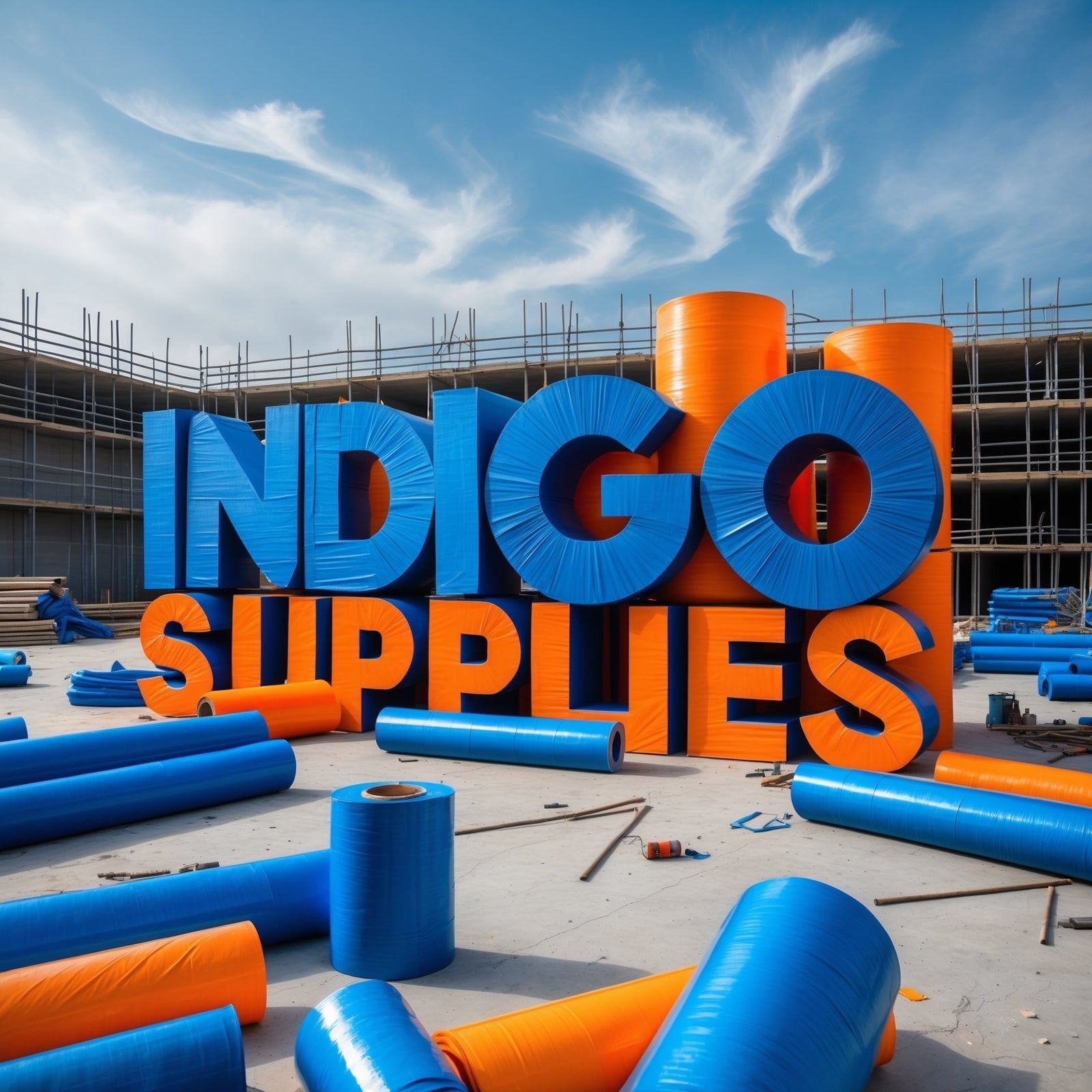 rolls of polythene sheeting including fire retardant on a building site