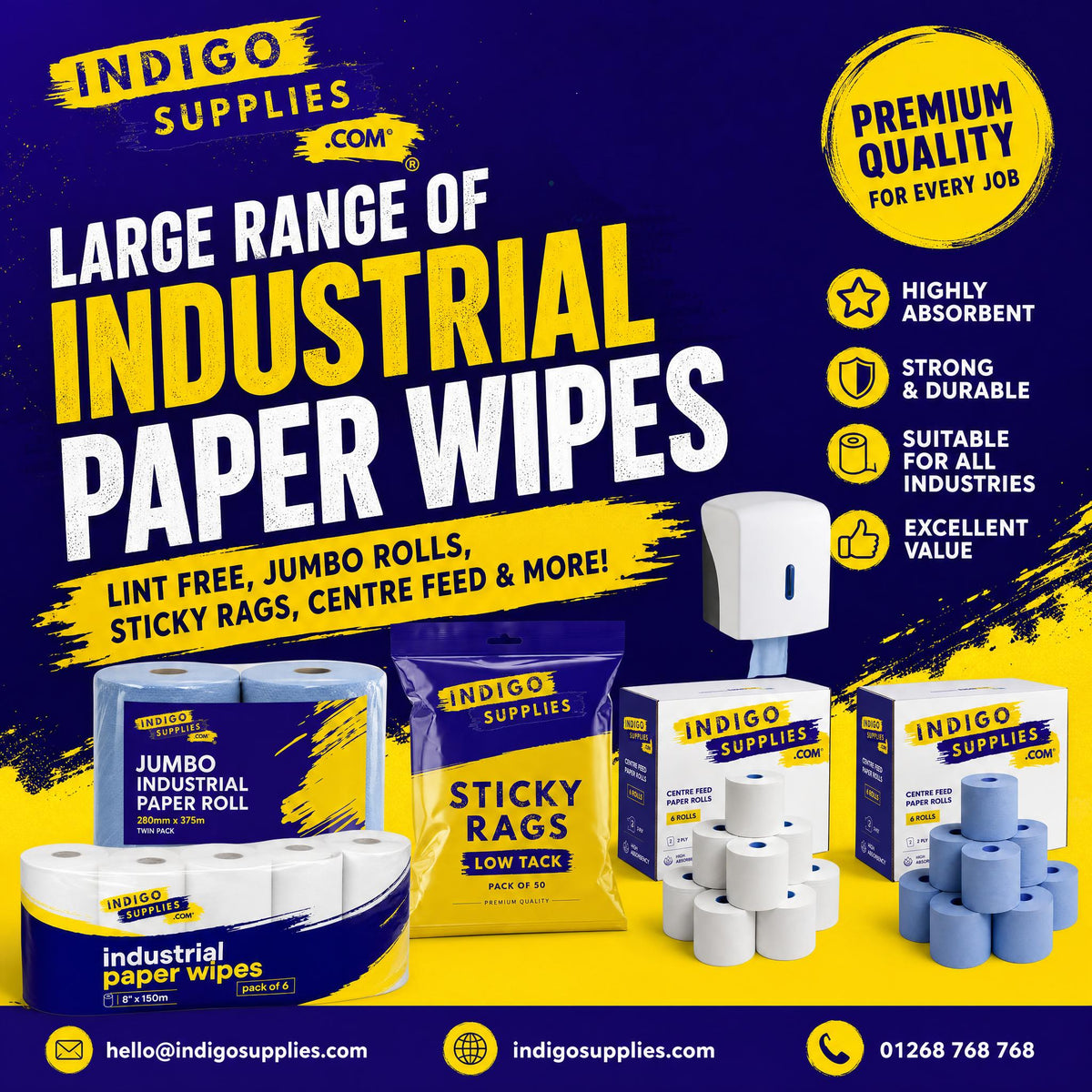 industrial paper wipes rags sticky lint free jumbo centre feed dispenser uk essex
