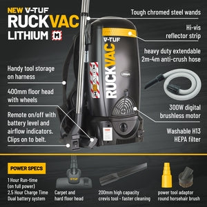 V-TUF Ruckvac M Class Cordless Battery Powered Backpack Vac Vacuum Cleaner - Indigo Supplies Ltd