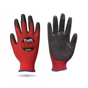 Traffi TG1210 PU Coated Gloves Red/Black (Pack 10 Pairs) - Indigo Supplies Ltd