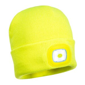 Portwest B029 Beanie Hat With Rechargeable USB Light Yellow - Indigo Supplies Ltd