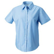 933F Ladies Short Sleeve Oxford Blouse Blue - Indigo Supplies Ltd