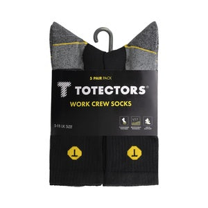 Totectors Work Crew Socks Black & Grey (Pack 5 Pairs)