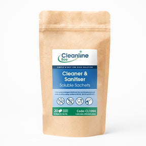Cleanline Eco Cleaner &amp; Sanitiser T2 Bottle Sachets (Pack 20) - Indigo Supplies Ltd
